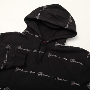 Supreme Hoodie Mens Large Black Script Stripe Pullover Sweatshirt Streetwear